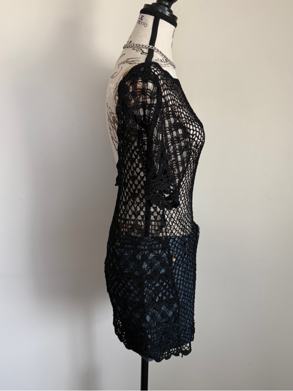 Y2K black crochet low back beach cover up - Picture 2 of 6